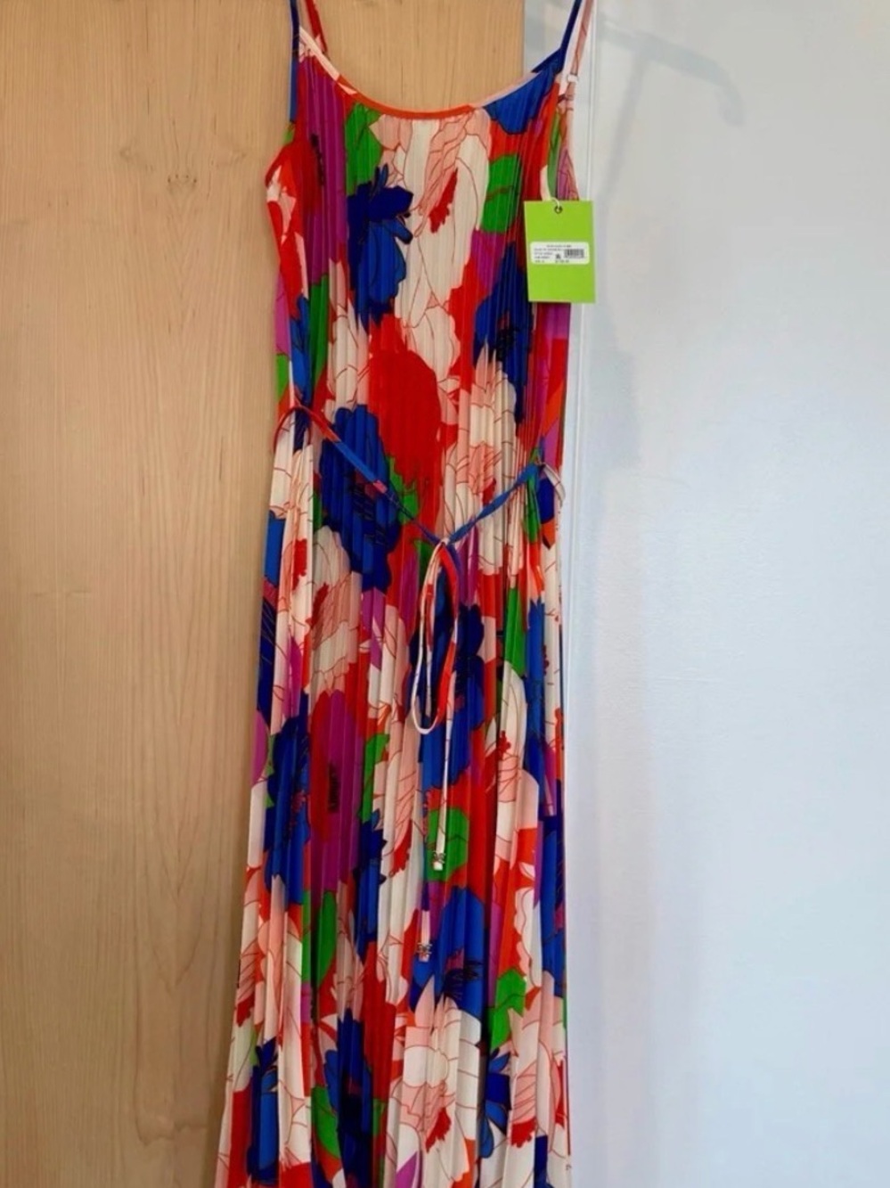 Sam Edelman NWOT Floral Pleated Spaghetti-Strap Midi Dress in Multicolor - Picture 2 of 5
